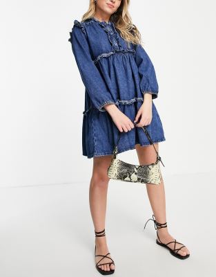 Платья мини Синее ярусное платье с оборками Topshop-Голубой