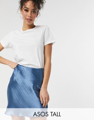  Синевато-стальная мини-юбка из блестящего атласа в стиле комбинации ASOS DESIGN Tall-Голубой