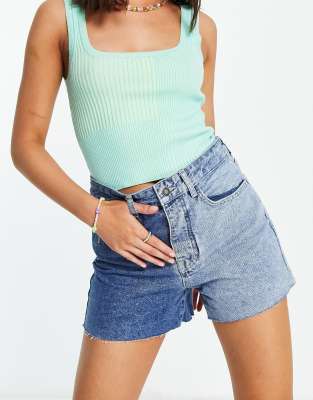   Asos Синие джинсовые шорты в стиле колор блок Stradivarius-Голубой