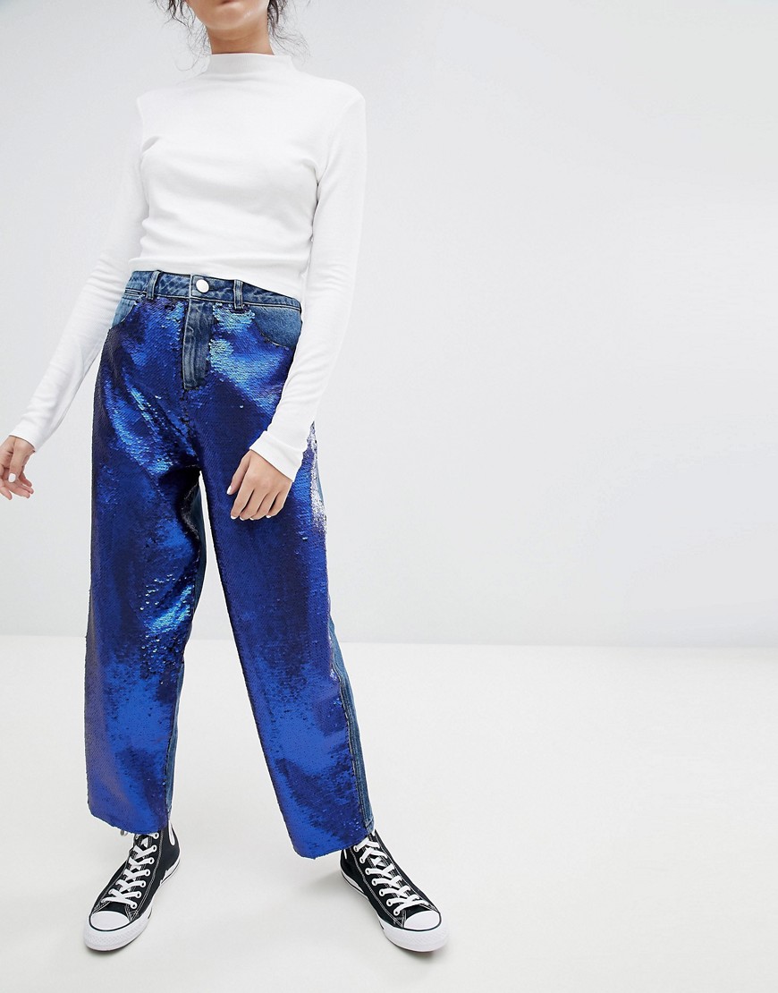 фото Синие джинсы бойфренда с пайетками asos design-синий