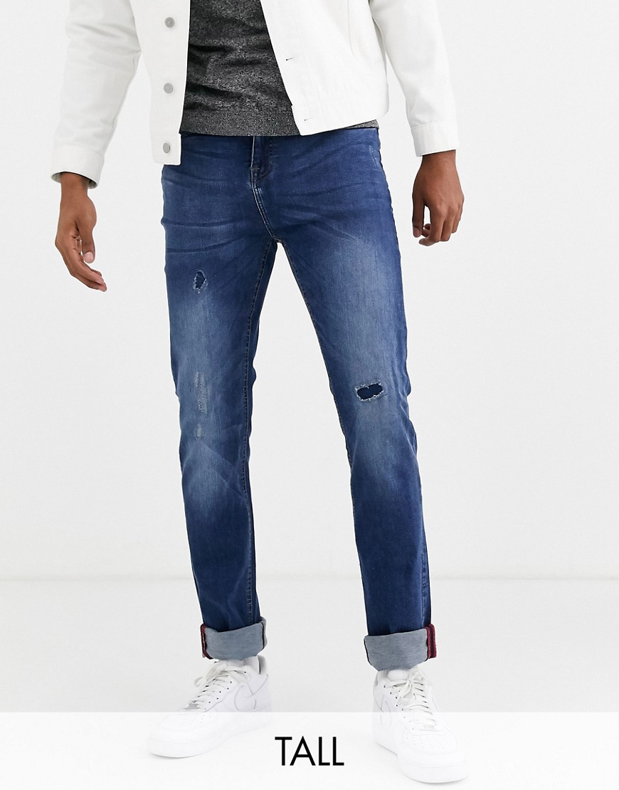 фото Синие джинсы с рваной отделкой duke tall-синий