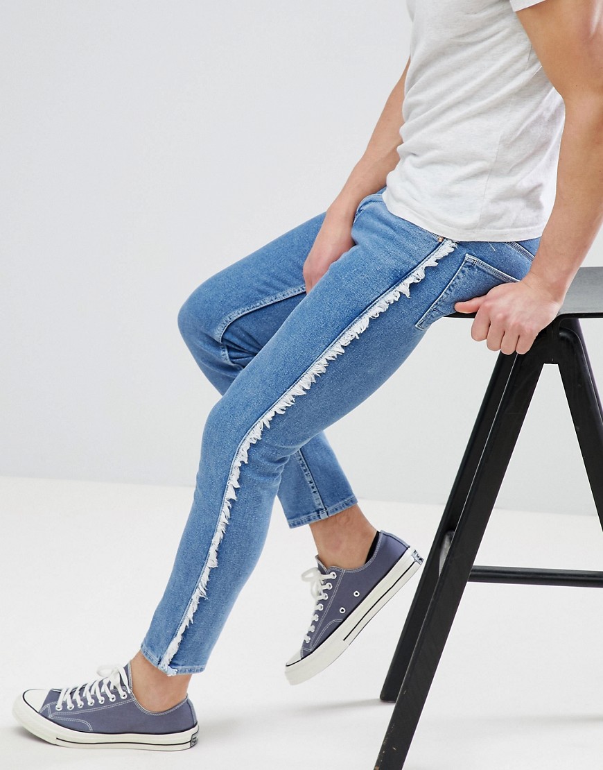 фото Синие джинсы скинни с полосами по бокам asos design-синий