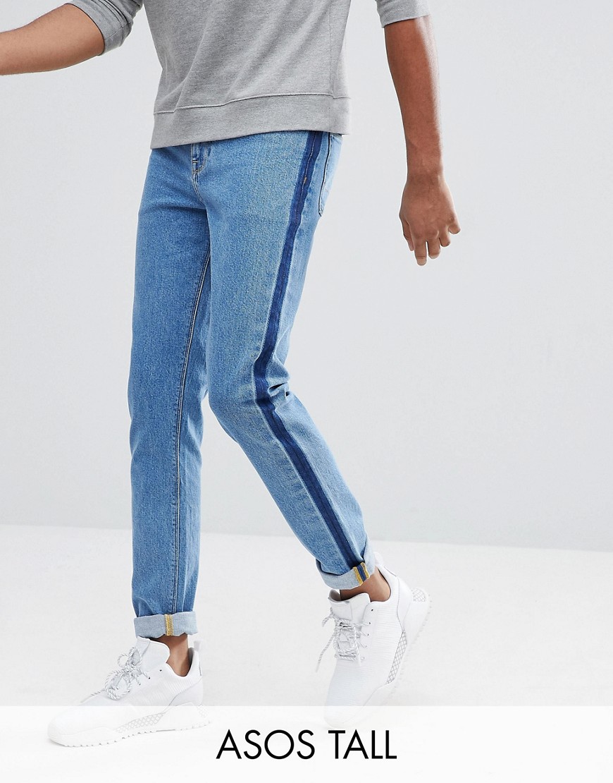 фото Синие джинсы скинни с полосками по бокам asos tall-синий asos design