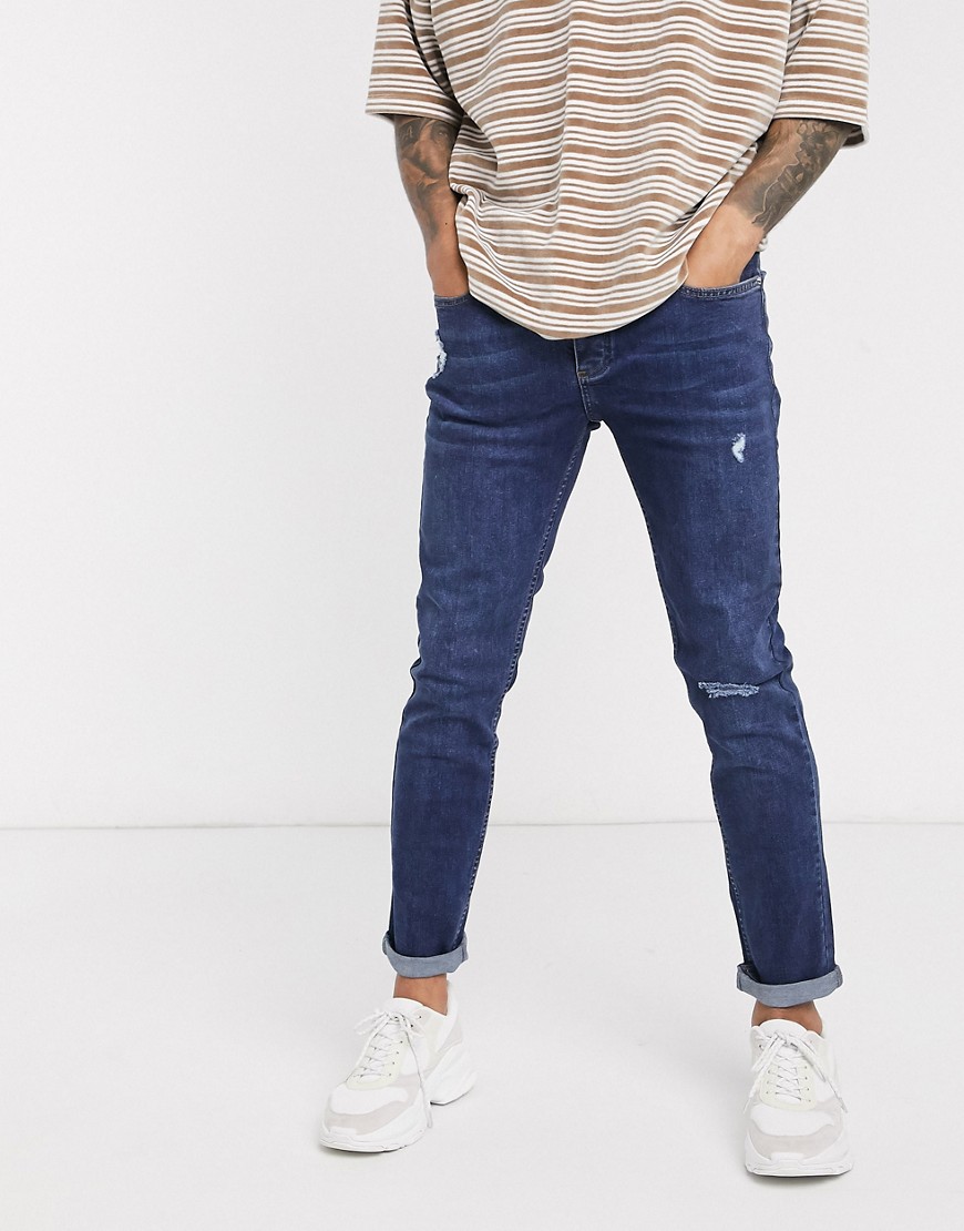 фото Синие джинсы скинни с потертостями bolongaro trevor-синий