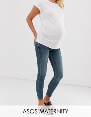 фото Синие джинсы скинни с заниженной талией и эластичным поясом asos design maternity whitby-синий asos maternity