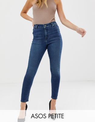 фото Синие джинсы скинни с завышенной талией и шлевками asos design petite ridley-синий asos petite