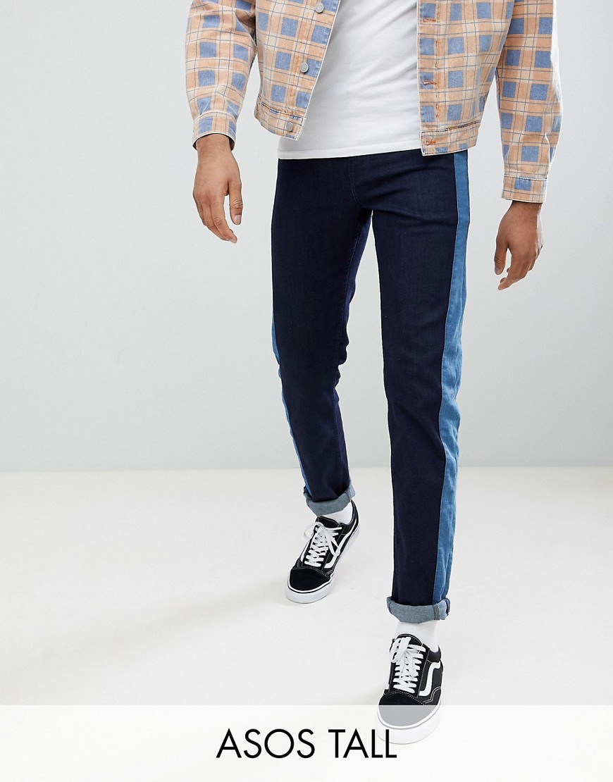 фото Синие джинсы слим с полосками по бокам asos design tall-синий