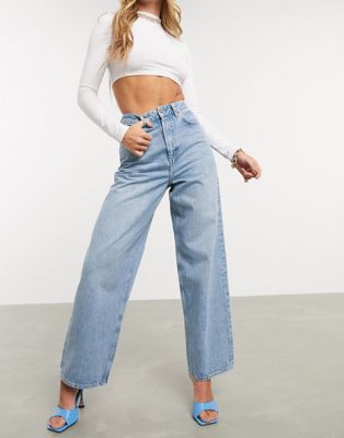 Прямые широкие джинсы женские с высокой посадкой