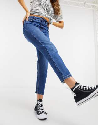   Asos Синие джинсы в винтажном стиле с уплотненным поясом New Look-Синий