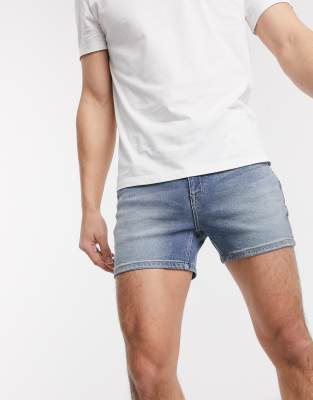 фото Синие короткие джинсовые шорты скинни asos design-синий