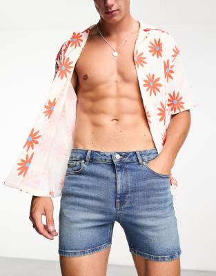  Синие короткие джинсовые шорты скинни ASOS DESIGN-Голубой