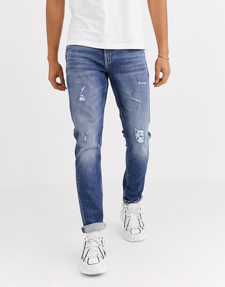 фото Синие облегающие суженные книзу джинсы calvin klein jeans-синий