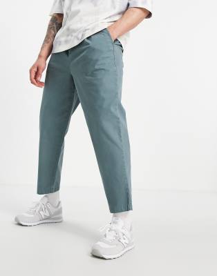 Брюки и чиносы Синие широкие чиносы со складками ASOS DESIGN-Голубой