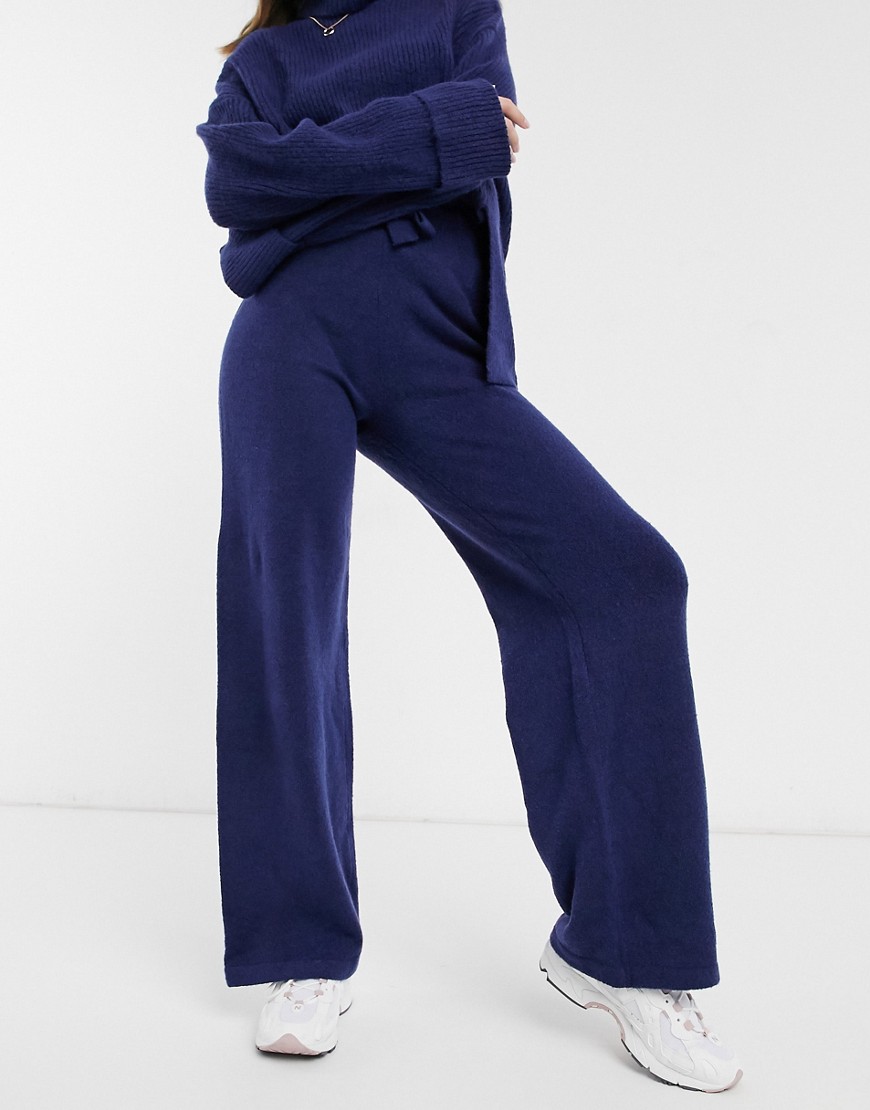 Синие широкие вязаные брюки с завязками на талии от комплекта ASOS DESIGN-Синий