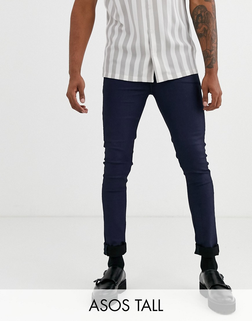 фото Синие строгие супероблегающие джинсы с покрытием asos design tall-синий