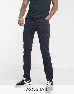 фото Синие узкие джинсы с потертостями asos design tall-синий