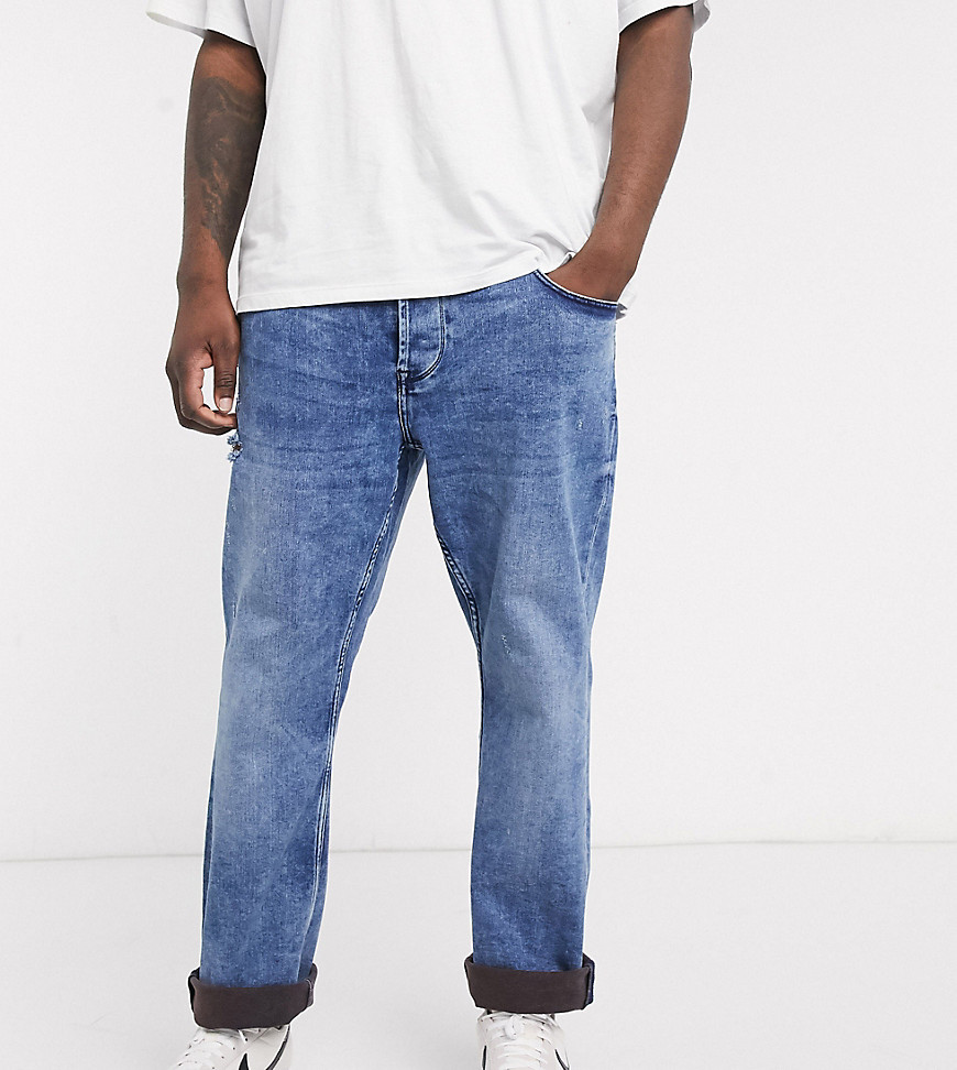 фото Синие узкие джинсы с рваной отделкой only & sons-серый