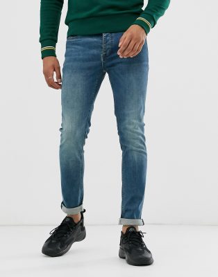 фото Синие выбеленные зауженные джинсы topman-синий