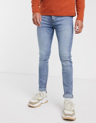 фото Синие выбеленные зауженные джинсы topman-синий