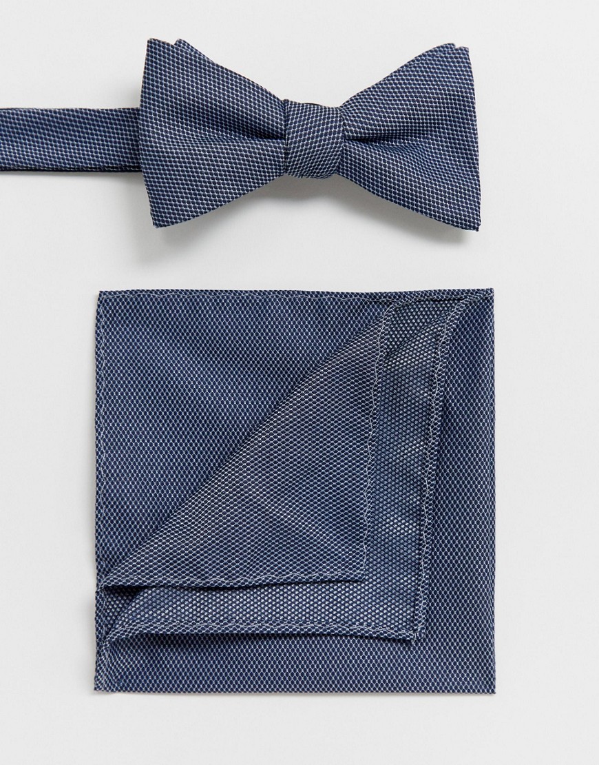 фото Синий фактурный галстук-бабочка и платок-паше selected homme-темно-синий