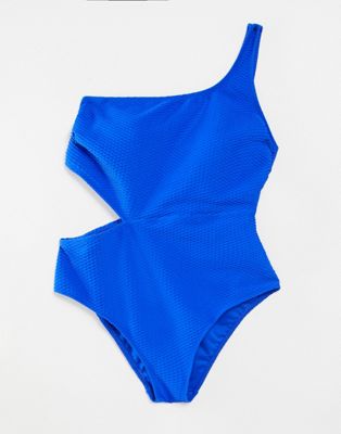 фото Синий фактурный слитный купальник new look-голубой