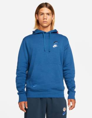 фото Синий худи с логотипами разных цветов nike essential fleece+-голубой