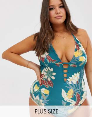 Синий купальник с цветочным принтом ModCloth Tereza
