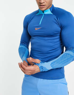 фото Синий лонгслив с короткой молнией nike football strike dri-fit-желтый