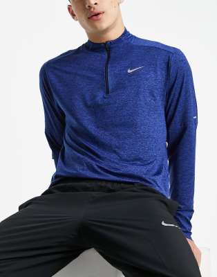 фото Синий лонгслив с короткой молнией nike running element dri-fit-голубой