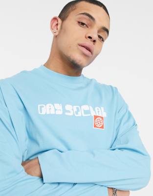 фото Синий лонгслив в стиле oversized с принтом asos daysocial-голубой asos day social