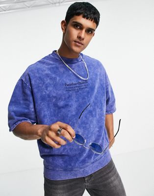 фото Синий oversized-свитшот с короткими рукавами, надписью и эффектом кислотной стирки от комплекта asos design-голубой