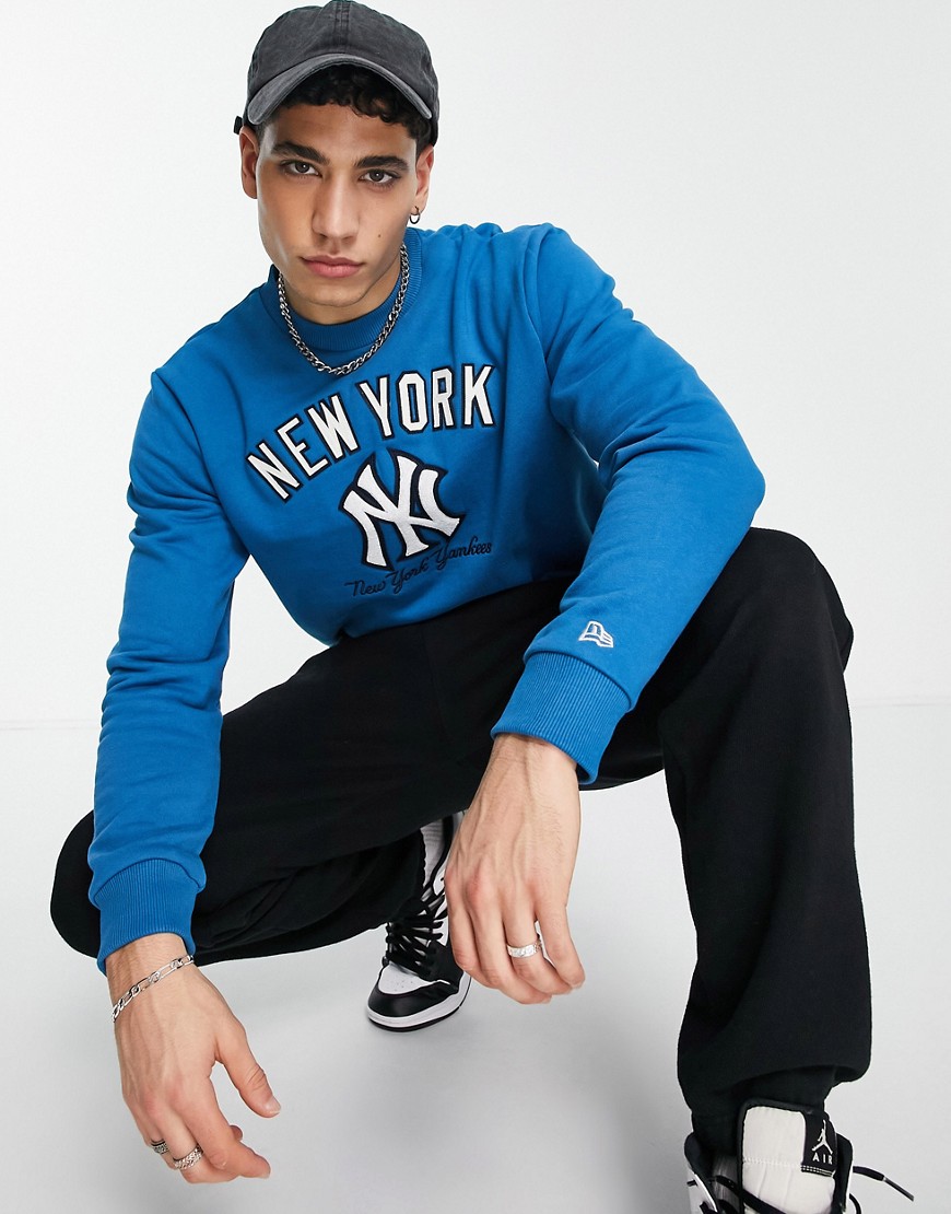 фото Синий свитшот из материала букле с символикой "new york yankees" в винтажном стиле new era-голубой