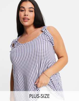 Одежда в стиле casual  Asos Синий топ на бретелях в клетку с завязками на плечах Yours-Голубой