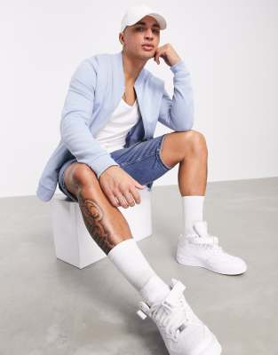  Синий трикотажный бомбер ASOS DESIGN-Голубой