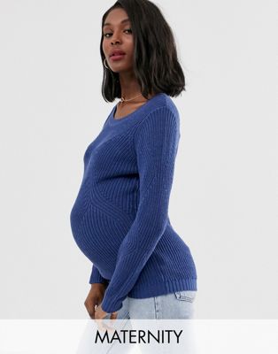 фото Синий трикотажный джемпер для беременных mamalicious-темно-синий mama.licious