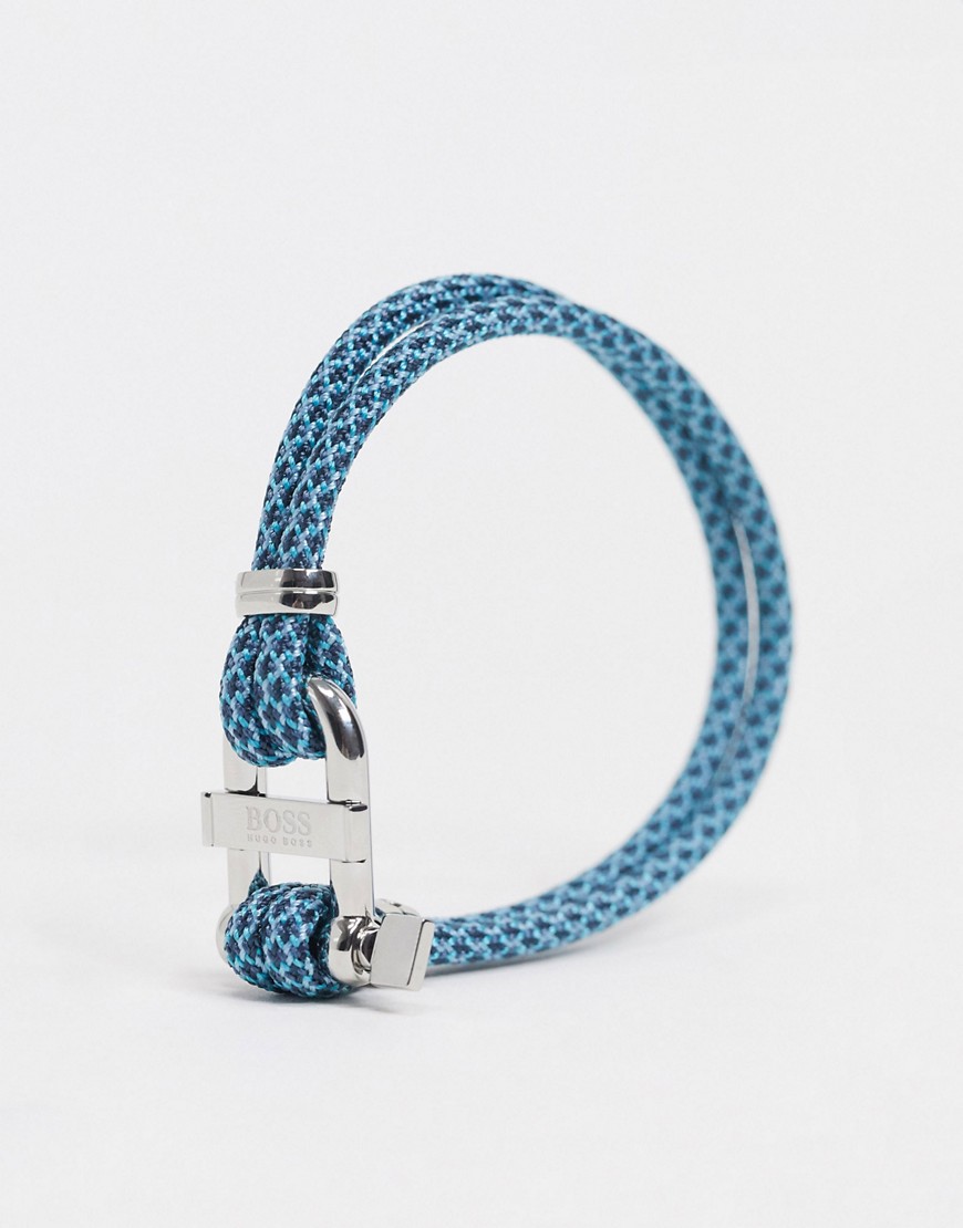 фото Синий веревочный браслет с металлической застежкой hugo boss