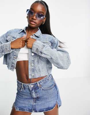Джинсовые куртки  Asos Синяя джинсовая куртка из органического хлопка с подплечниками NA-KD-Голубой