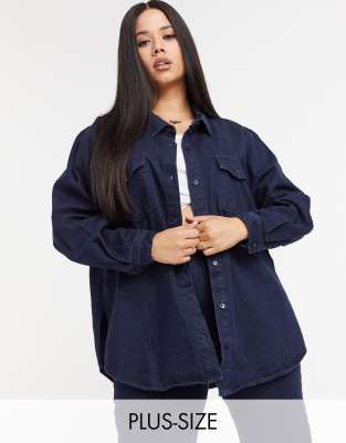 фото Синяя джинсовая рубашка в стиле oversized от комплекта missguided plus-синий