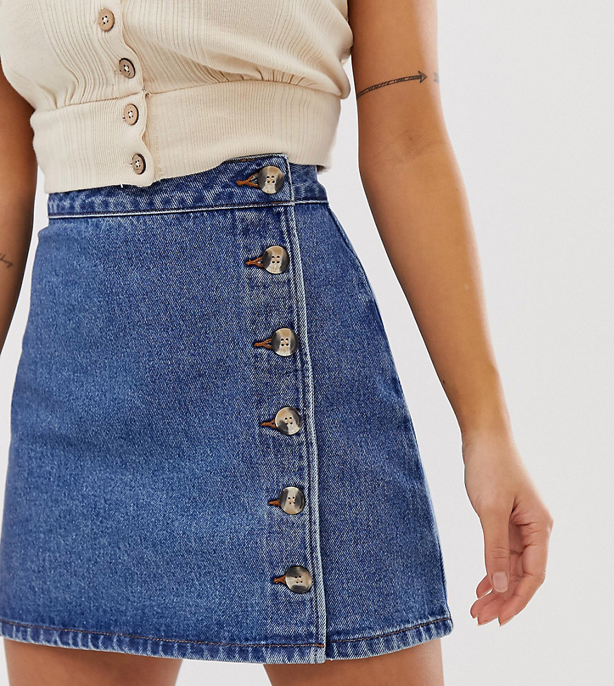фото Синяя джинсовая юбка с запахом и пуговицами asos design petite-синий asos petite