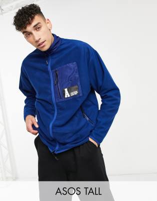 фото Синяя олимпийка в стиле oversized из плотного флиса с логотипом на кармане asos actual tall-многоцветный