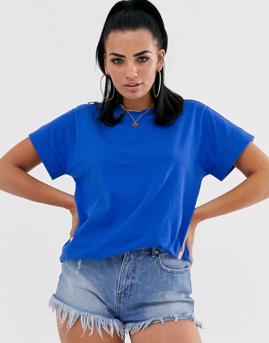 фото Синяя oversize-футболка бойфренда с отворотами на рукавах asos design-синий