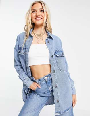 Джинсовые рубашки  Asos Синяя выбеленная джинсовая рубашка с карманами JDY-Голубой