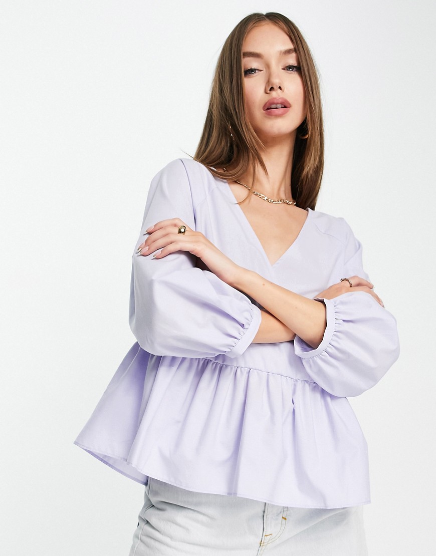 фото Сиреневая свободная блузка с запахом и баской asos design-multi