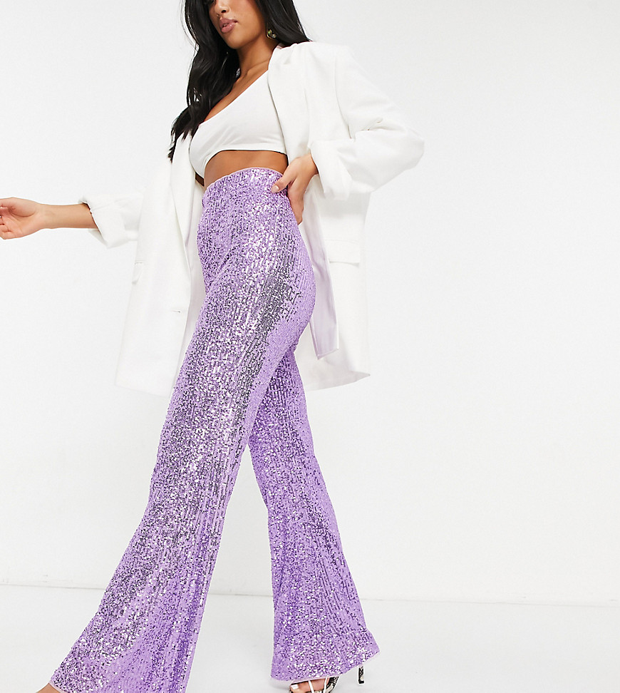 Сиреневые широкие брюки с завышенной талией с отделкой пайетками от комплекта Jaded Rose Petite-Фиолетовый цвет