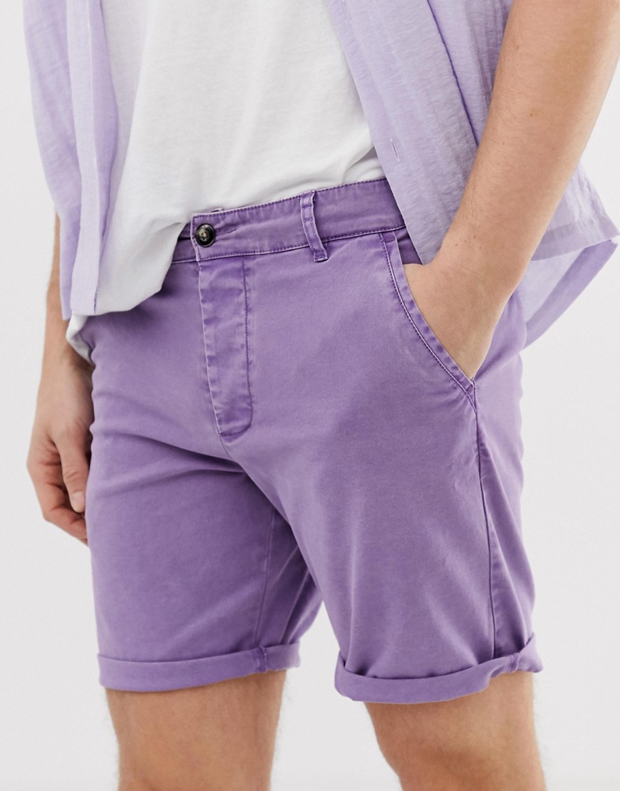 фото Сиреневые выбеленные шорты чиносы узкого кроя asos design-фиолетовый