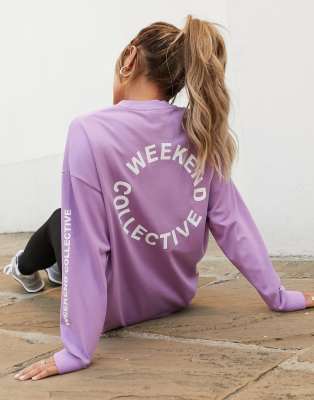 фото Сиреневый oversized-лонгслив с логотипом на спине asos weekend collective-фиолетовый asos design