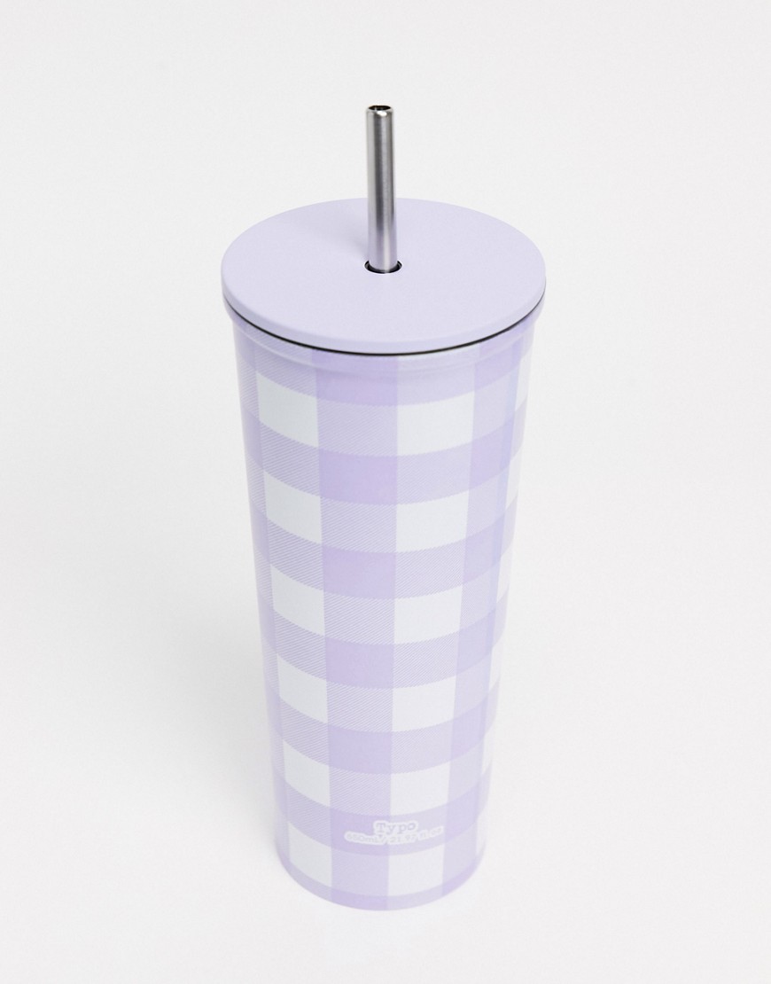 фото Сиреневый стакан для воды с трубочкой и узором в клетку typo, 650 мл-фиолетовый цвет