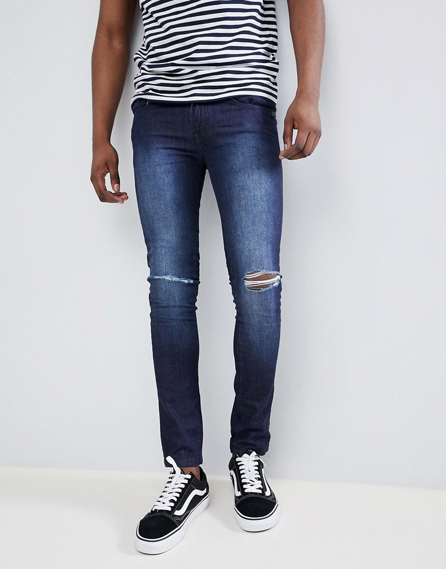Siret, mørkvaskede super-skinny jeans med hullede knæ fra Loyalty and Faith-Blå