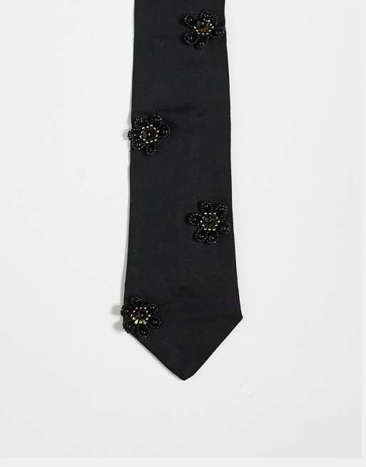 Sister Jane 3D beaded floral tie in black