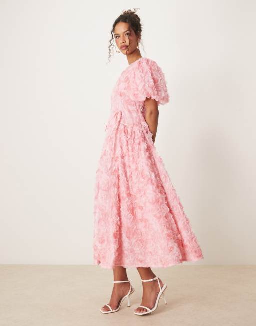 Sister Jane 3D floral tulle midi dress in pink | ASOS